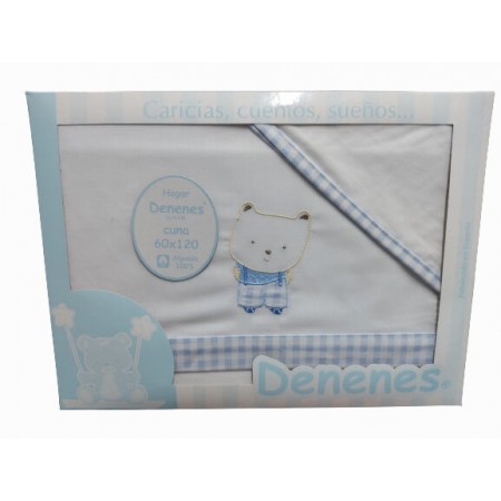 Juego Sábanas Bebé Oso Tirantes Azul 100% Algodón - funda de almohada