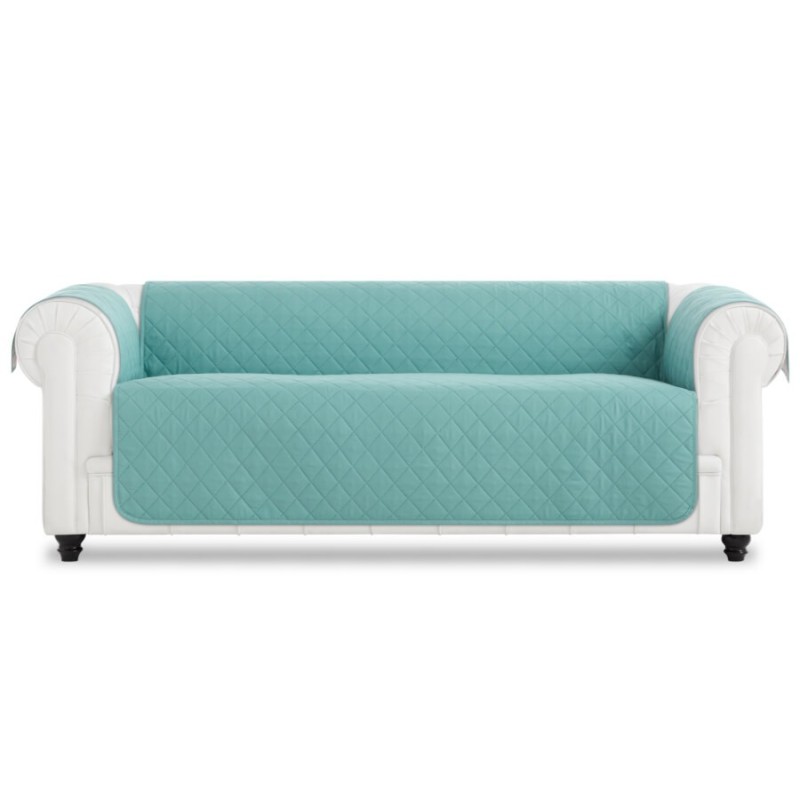 Cubre Sofá Chester Acolchado Couch Cover Aguamarina-Marfil