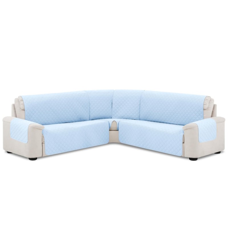 Cubre Sofá Rinconera Acolchado Reversible Azul Claro
