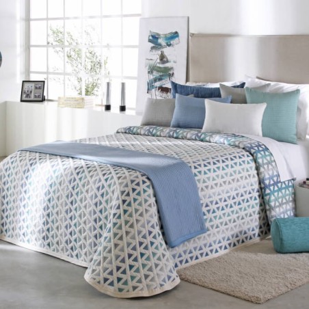Colcha Jacquard Reversible Murphy Motas Azul Reig Marti