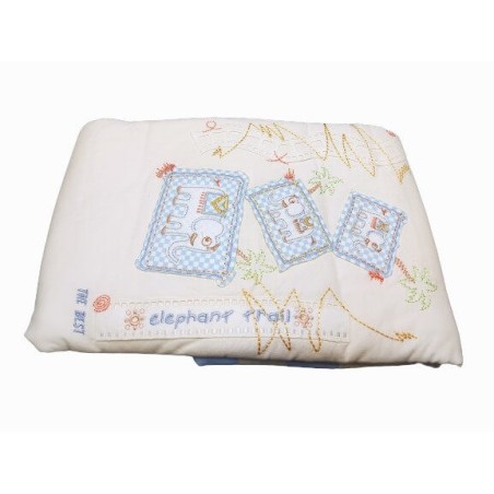 Colcha Bouti Bebé 100% Algodón Elefante Celeste para Minicuna, Carro y Silla Paseo