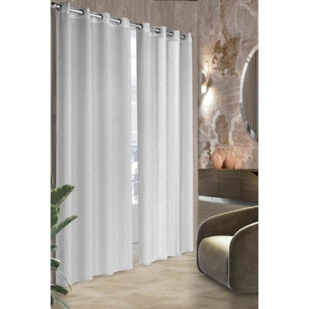 Cortina Visillo Rustico Brillo color Blanco con Ollaos