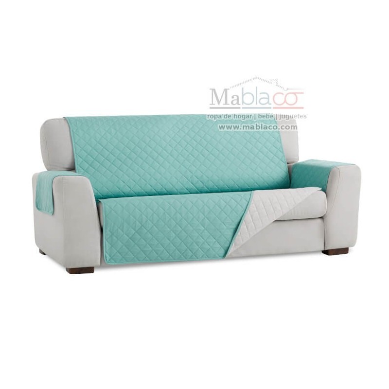 Cubre Sofá Acolchado Reversible Aguamarina- Marfil