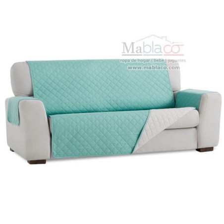 Cubre Sofá Acolchado Reversible Aguamarina- Marfil