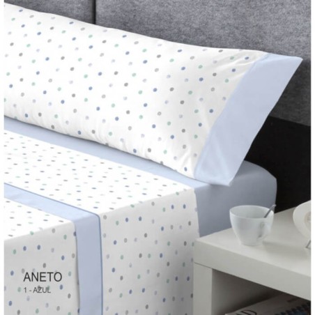 Juego de Sábanas Franela de Algodón Aneto Azul