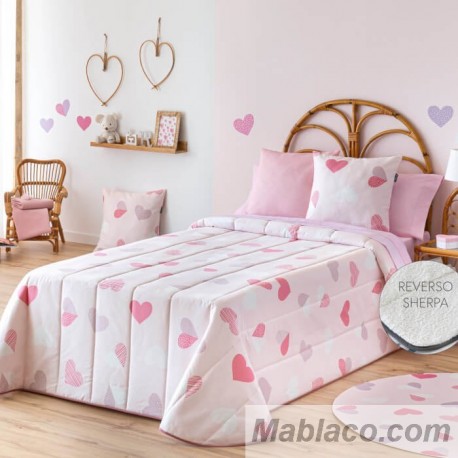 Edredón Comforter Corazones reverso Borreguillo Sherpa