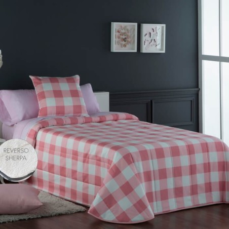 Edredón Comforter Vichy Rosa reverso Borreguillo Sherpa