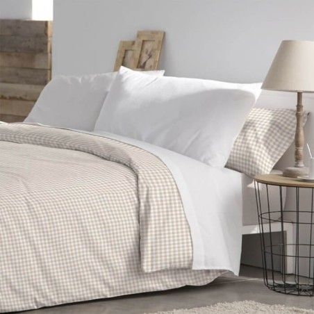 Funda Nórdica de Invierno Franela de Algodón Vichy Beige