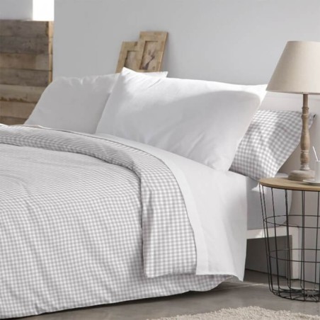 Funda Nórdica de Invierno Franela de Algodón Vichy Gris