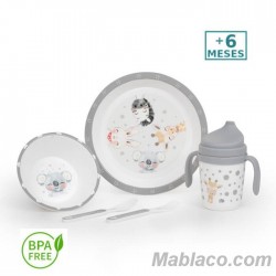 Set Vajilla Infantil Acuarela gris 5pc +6m Interbaby