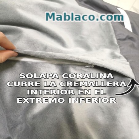 Detalle Solapa con cremallera invisible en la parte interior Saco Nórdico Coralina Invierno Liso Bicolor Antracita Royal 