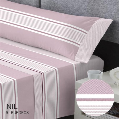 Juego de Sábanas Nil Rayas Burdeos