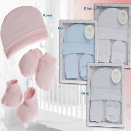 Conjunto Bebé Gorro, Manoplas y Peucos Liso