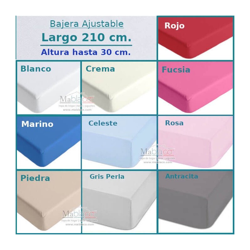 Sábana Bajera Largo Espacial 210 cm y alto 30 cm Royal en 10 colores a elegir