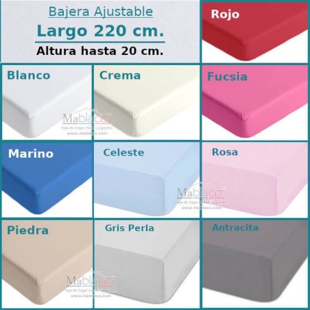 Sábana Bajera Largo Especial 220 cm. y altura hasta 20 cm. Royal 10 colores a elegir