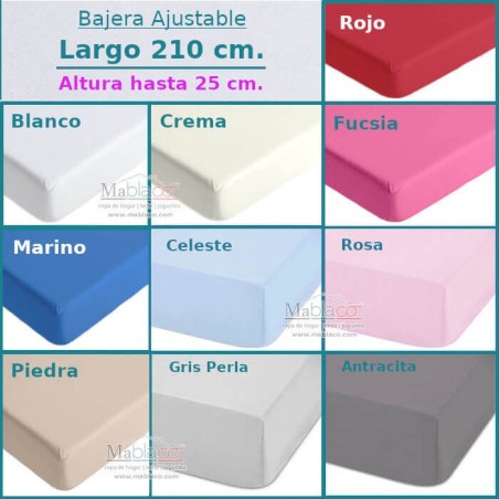 Sábana Bajera Largo Especial 210 cm. y altura hasta 25 cm. Royal en 10 colores a elegir