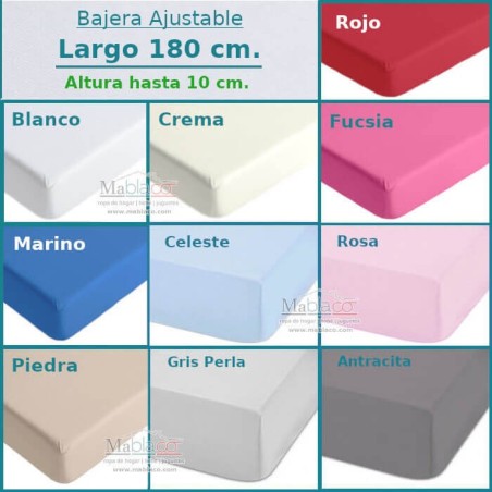 Sábana Bajera Ajustable Largo especial 180 cm y Altura 10 cm. Royal en 10 colores a elegir