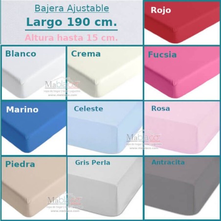 Sábana Bajera Ajustable Largo Especial 190 cm. y altura hasta 15 cm. Royal en 10 colores a elegir