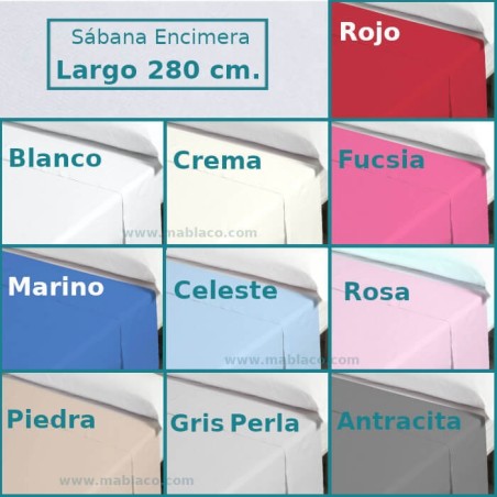 Sábana Encimera Lisa Largo 280 cm para colchones 210 cm de largo Royal en 10 colores