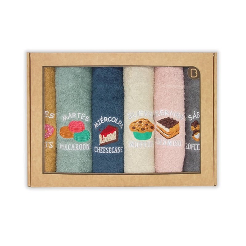 Paños de Cocina Semanario Castellano Postres Algodón 50x50 Pack 6