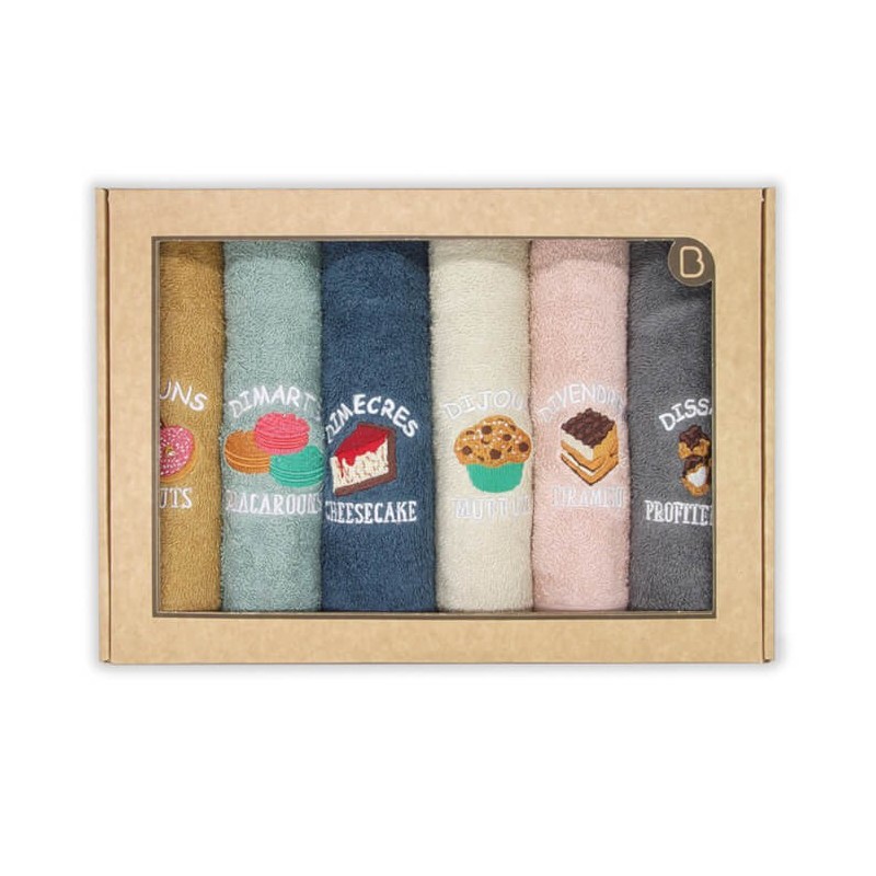 Paños de Cocina Semanario Catalán/Valenciano Postres Algodón 50x50 Pack 6