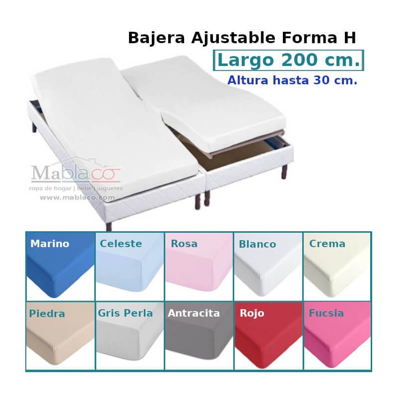 Sábana Bajera Lisa Cama Articulada Gemelar Forma H Largo 200 cm y altura hasta 30 cm Royal en 10 colores