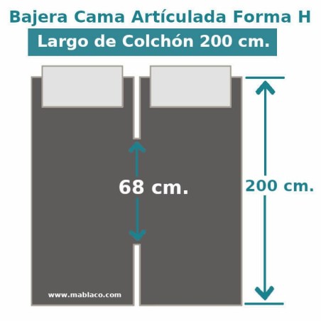  Medidas Sábana Bajera Lisa Cama Articulada Gemelar Forma H Largo 200 cm y altura hasta 30 cm Royal