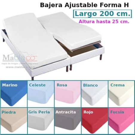 Sábana Bajera Lisa Cama Articulada Gemelar Forma H Largo 200 cm y altura hasta 25 cm Royal en 10 colores