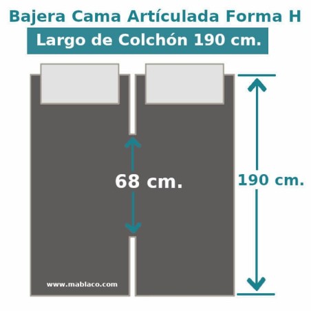  Medidas Sábana Bajera Lisa Cama Articulada Gemelar Forma H Largo 190 cm y altura hasta 30 cm Royal