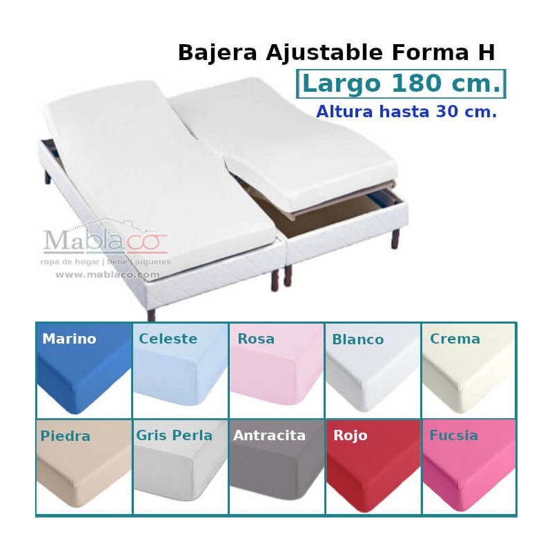  	Sábana Bajera Lisa Cama Articulada Gemelar Forma H Largo 180 cm y altura hasta 30 cm Royal en 10 colores