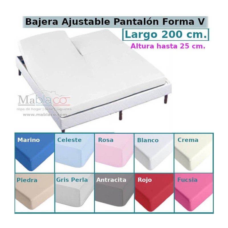 Sábana Bajera Lisa Cama Articulada Pantalón Forma V Largo 200 cm y altura hasta 25 cm Royal en 10 colores