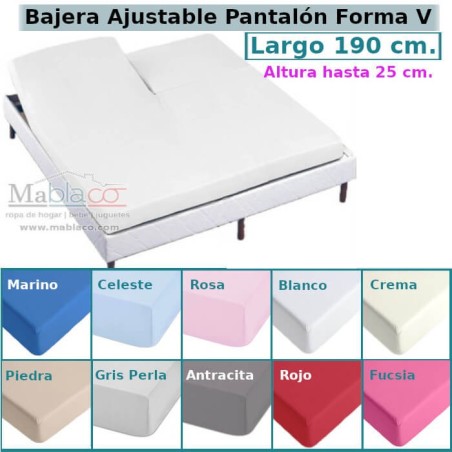 Sábana Bajera Lisa Cama Articulada Pantalón Forma V Largo 190 cm y altura hasta 25 cm Royal en 10 colores