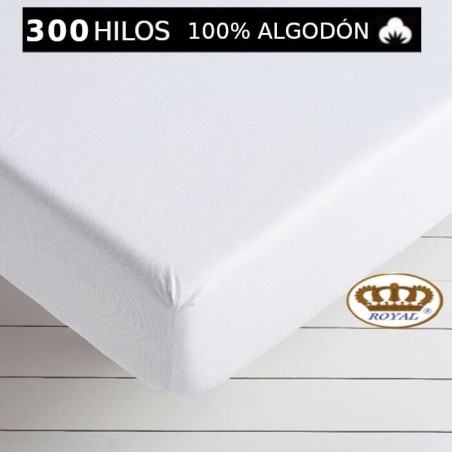 Sábana Bajera Blanca Satén 300 hilos 100% Algodón Royal