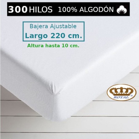 Sábana Bajera Satén 300 hilos 100 Algodón Largo Especial 220 cm. y altura hasta 10 cm. Royal
