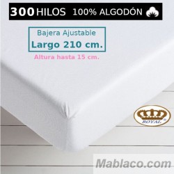 Sábana Bajera 200 hilos 100 Algodón Largo Especial 210 cm. y altura hasta 15 cm. Royal
