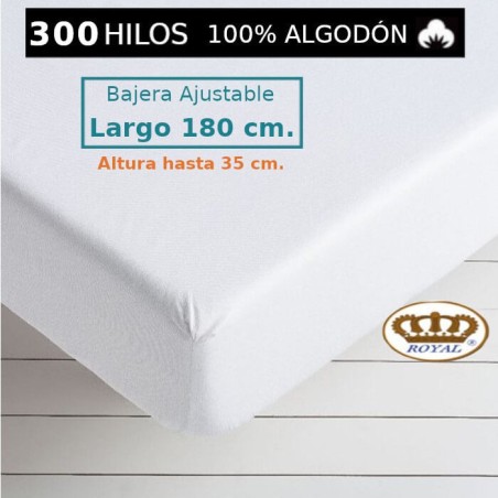Sábana Bajera Satén300 hilos 100 Algodón Largo Especial 180 cm. y altura hasta 35 cm. Royal