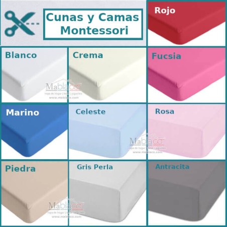 Sábana Bajera Fabicada A medida Cunas, Camas Monterori, Autocaravanas, Monovolumen  en 10 colores