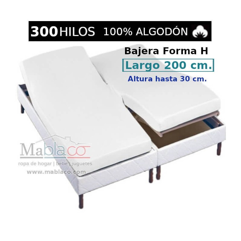 Sábana Bajera Cama Arituclada 100% Algodón Satén 300 hilos Forma H Largo 200 cm y altura hasta 30 cm Royal