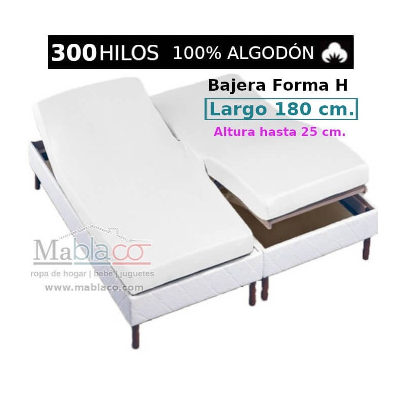 Sábana Bajera Cama Articulada 100% Algodón Satén 300 hilos Forma H Largo 180 cm y altura hasta 25 cm Royal