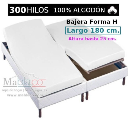 Sábana Bajera Cama Articulada 100% Algodón Satén 300 hilos Forma H Largo 180 cm y altura hasta 25 cm Royal