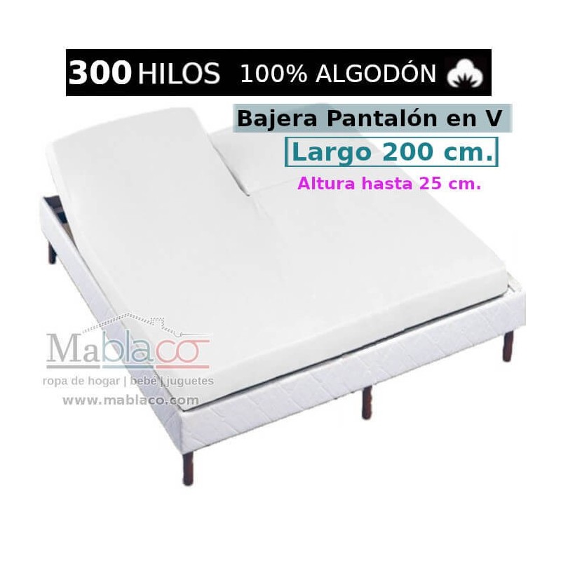 Sábana Bajera Cama Arituclada 100% Algodón Satén 300 hilos Pantalón Forma V Largo 200 cm y altura hasta 25 cm Royal