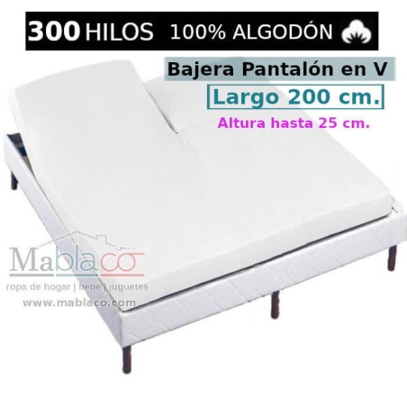Sábana Bajera Cama Arituclada 100% Algodón Satén 300 hilos Pantalón Forma V Largo 200 cm y altura hasta 25 cm Royal