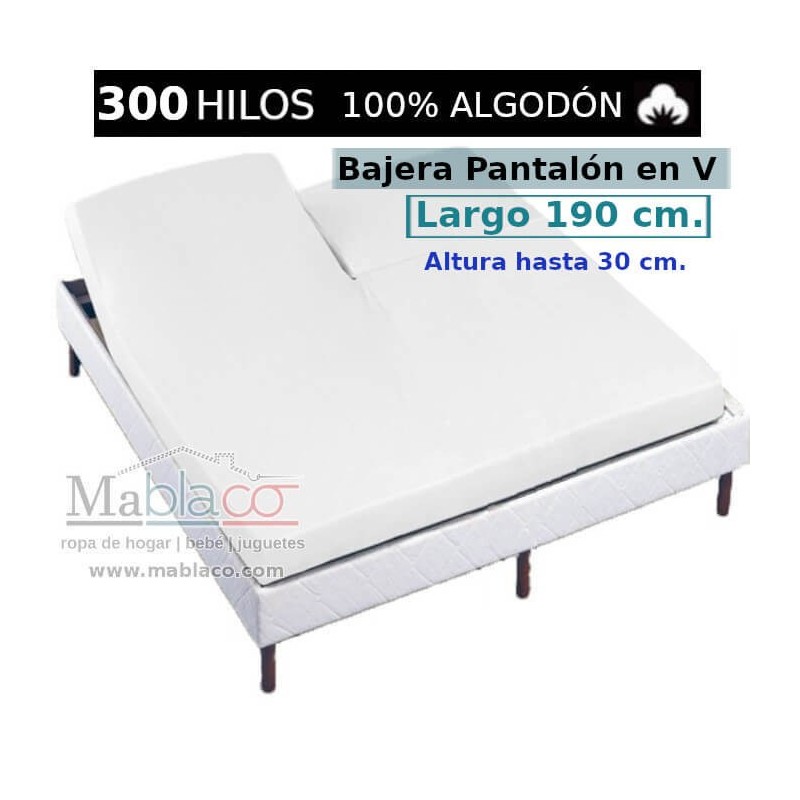 Sábana Bajera Cama Arituclada 100% Algodón Satén 300 hilos Pantalón Forma V Largo 190 cm y altura hasta 30 cm Royal