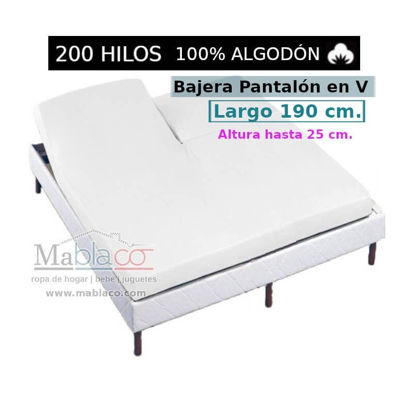Sábana Bajera Cama Arituclada 100% Algodón Satén 300 hilos Pantalón Forma V Largo 190 cm y altura hasta 25 cm Royal