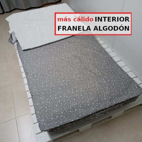 Saco Nórdico Franela Algodón Invierno Nido Gris Estrellas Royal Con Cremallera y Fuelle