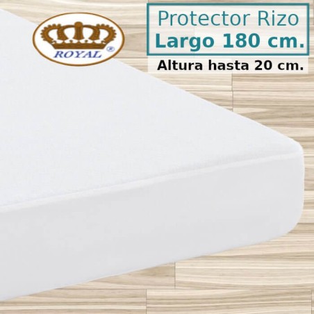 Protector Colchón Rizo Algodón Impermeable transpirable Largo Especial 180 cm Alto hasta 20 cm ROYAL
