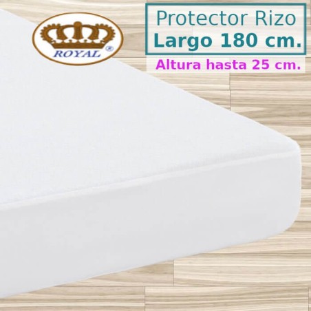 Protector Colchón Rizo Algodón Impermeable transpirable Largo Especial 180 cm Alto hasta 25 cm ROYAL