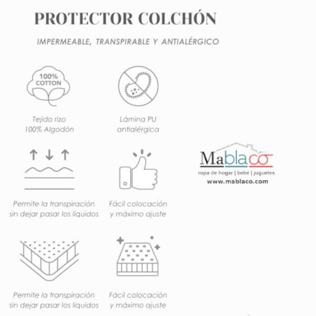 Caracteristicas del Protector Colchón Impermeable transpirable PU Largo Especial 200 cm Altura hasta 30 cm Supreme ROYAL