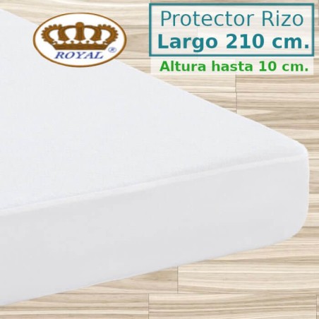 Protector Colchón Rizo Algodón Impermeable transpirable Largo Especial 210 cm Alto hasta 10 cm ROYAL