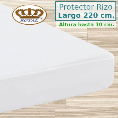Protector Colchón Rizo Algodón Impermeable transpirable Largo Especial 220 cm Alto hasta 10 cm ROYAL